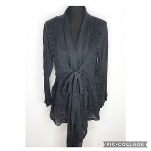 Grizas black open tie front linen cardigan jacket